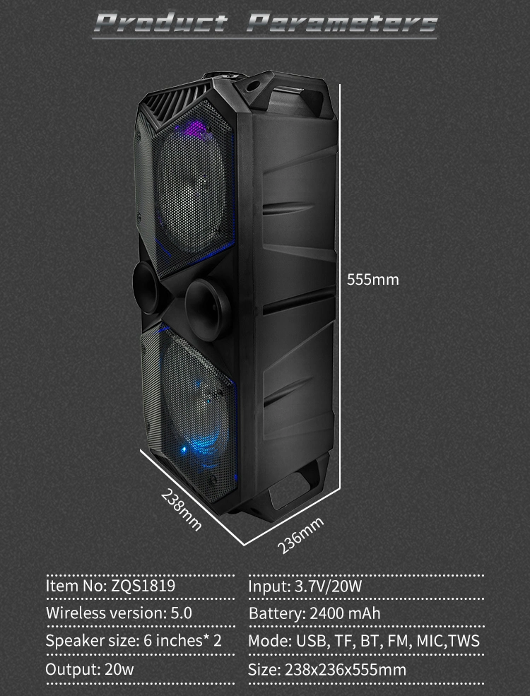 Zqs1819 Outdoor Portable Subwoofers Bass Wireless Bluetooth Speaker