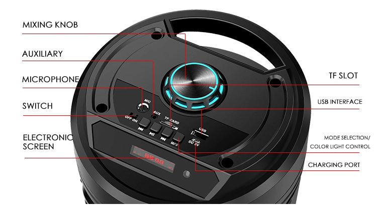 6 Inch Woofer and Tweeter Bluetooth Wireless Portable Speakers with Attractive LED Light